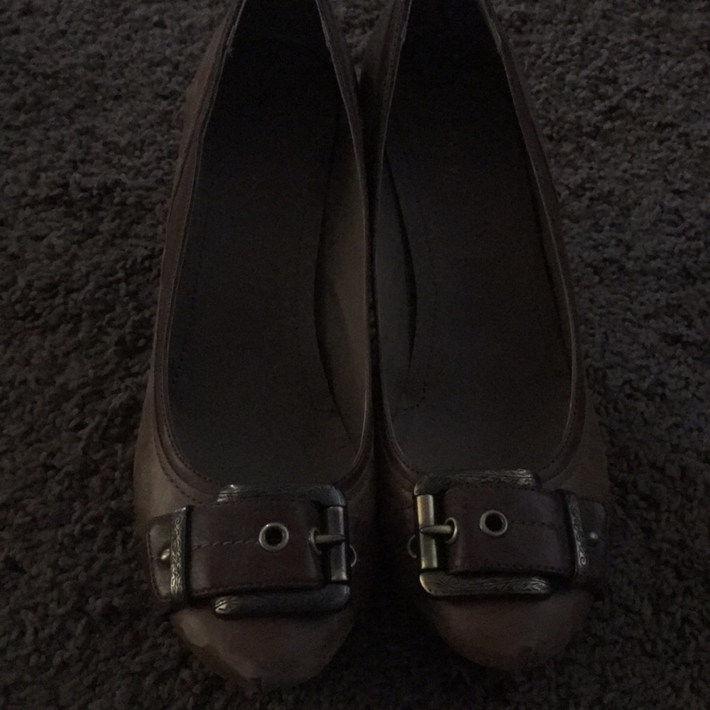 Brown buckle heels